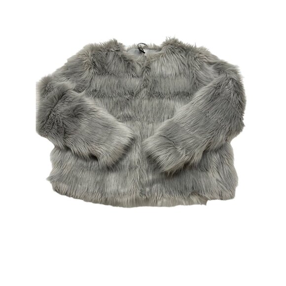 H & M Faux Fur Jacket Gray Coat Lined Womens L - Picture 3 of 13